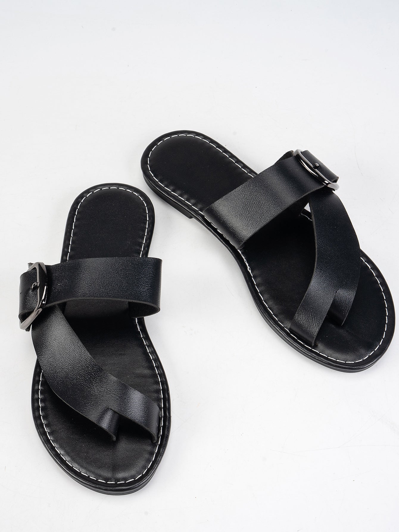 Plus Size Buckle Clip Toe Sandals Suumer Flat Beach Slippers Women's Shoes
