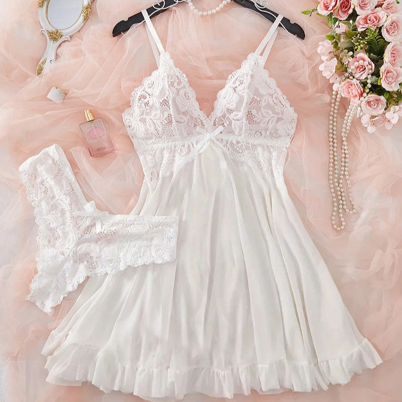 Sexy Lingerie Two-piece Lace Sling Light Mesh V-neck